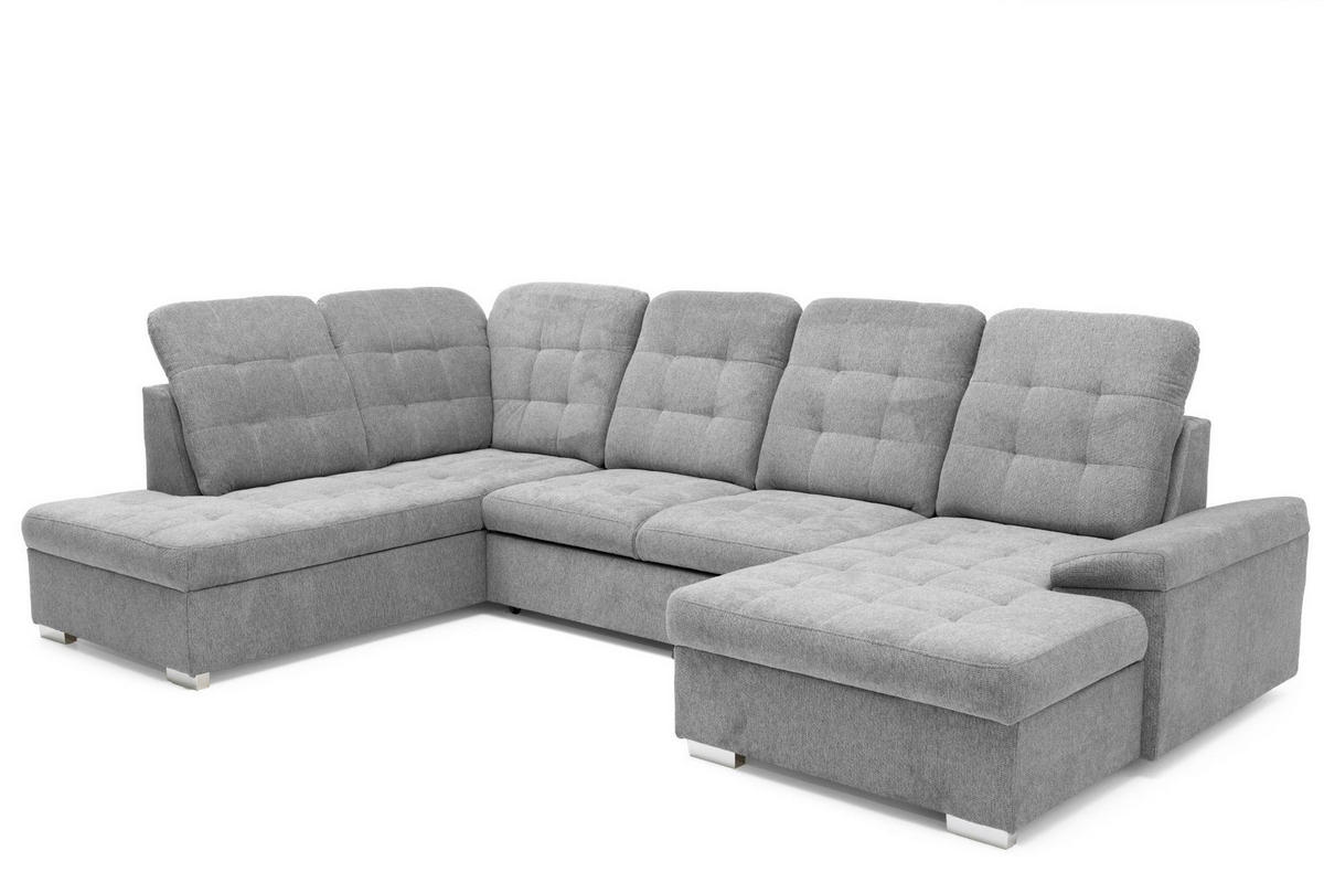 ECKSOFA U-Form OLIVIA U Links mit Schlaffunktion 124x257 Velours Hellgrau - Silberfarben/Hellgrau, Holz/Kunststoff (320/103/202cm) - Muffo