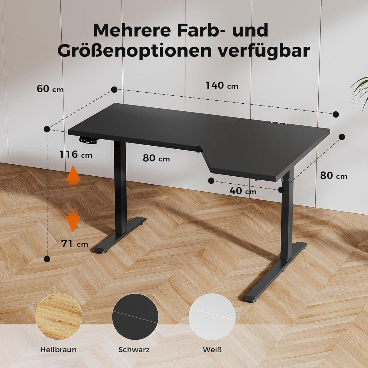 STEHSCHREIBTISCH L-Form 140 cm Schwarz Höhenverstellbar - Schwarz, Holzwerkstoff (140/90/75cm)