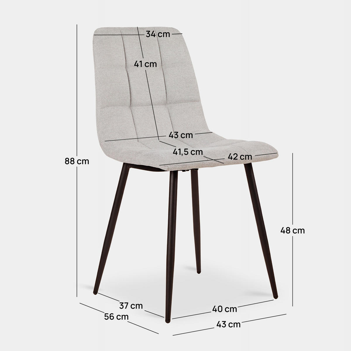 ESSZIMMERSTUHL Ailan Grau 43 cm x 88 cm 4er-Set - Grau, Textil (43/88/56cm) - Klast Home