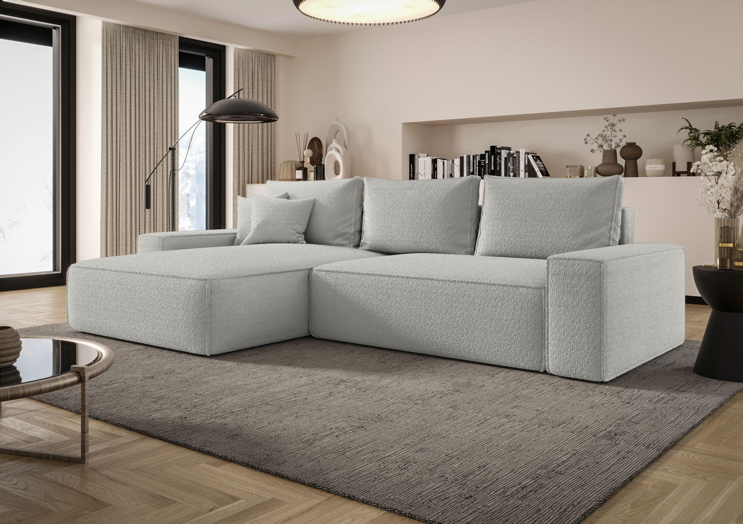 ECKSOFA MONA mit Schlaffunktion QUELLE 83 Links - Hellgrau, Textil (280/185cm) - Bedante