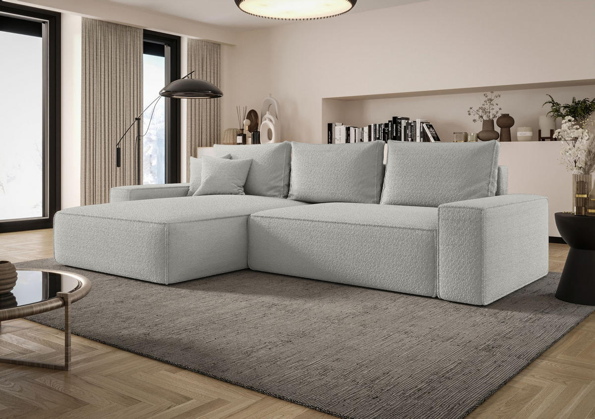 ECKSOFA MONA mit Schlaffunktion QUELLE 83 Links - Hellgrau, Textil (175/280cm) - Bedante