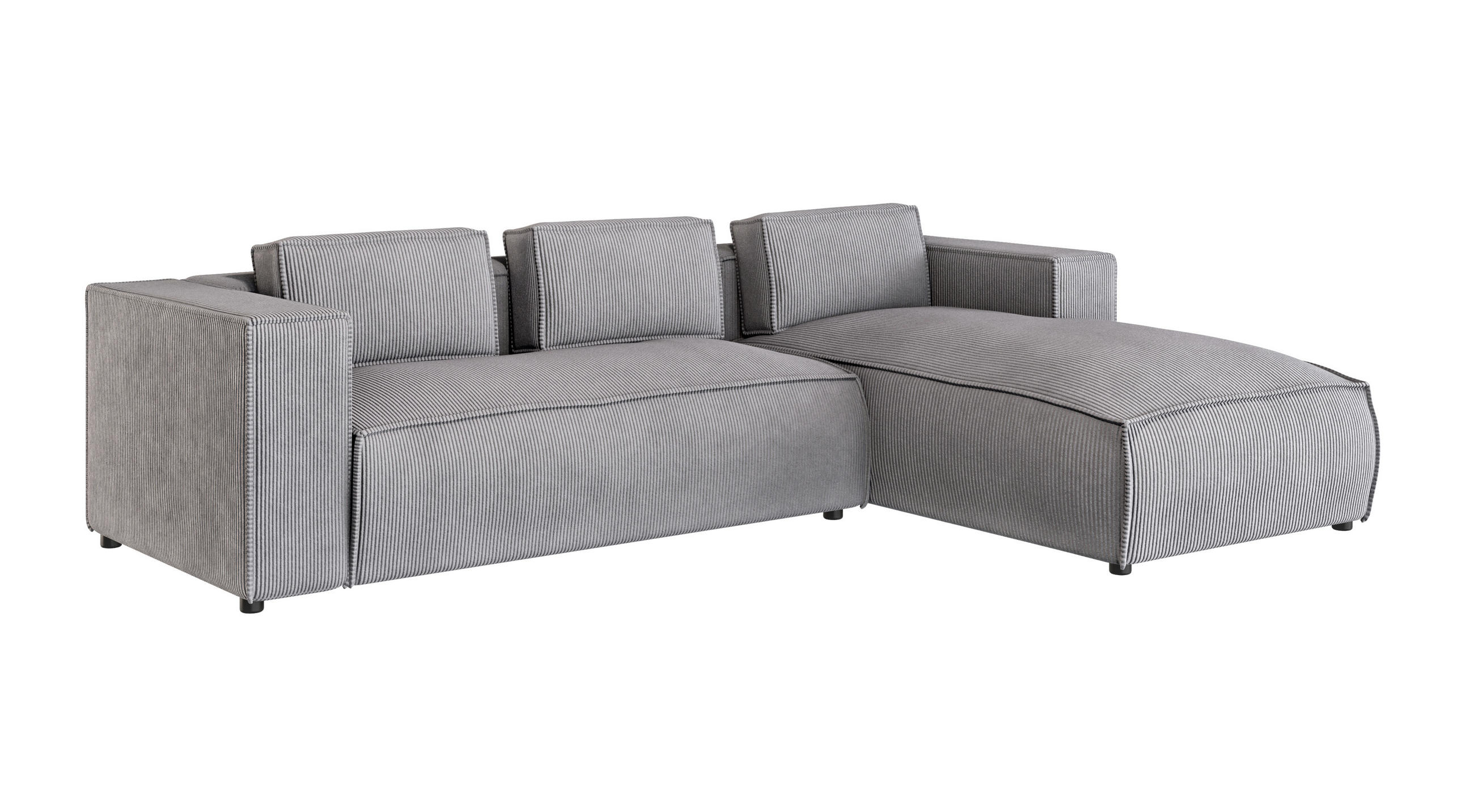 ECKSOFA Nova Hellgrau Cord, Ottomane rechts - Hellgrau/Schwarz, Holz/Kunststoff (262/176cm) - S-Style Möbel