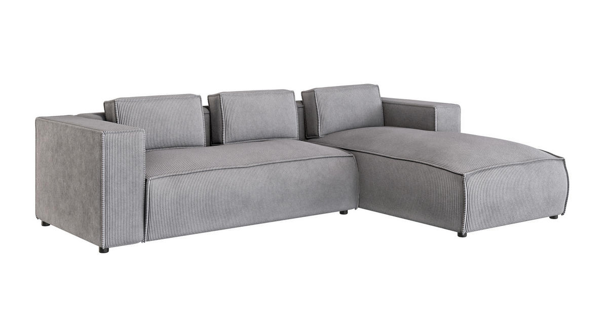 ECKSOFA Nova Hellgrau Cord, Ottomane rechts - Hellgrau/Schwarz, Holz/Kunststoff (262/176cm) - S-Style Möbel