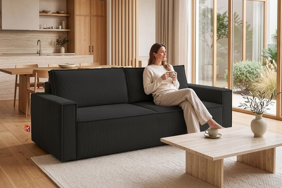 SCHLAFSOFA NAPI in Pet Friendly Cord-Stoff, dunkelgrau - Dunkelgrau/Schwarz, Textil (228/89/101cm) - KONSIMO®