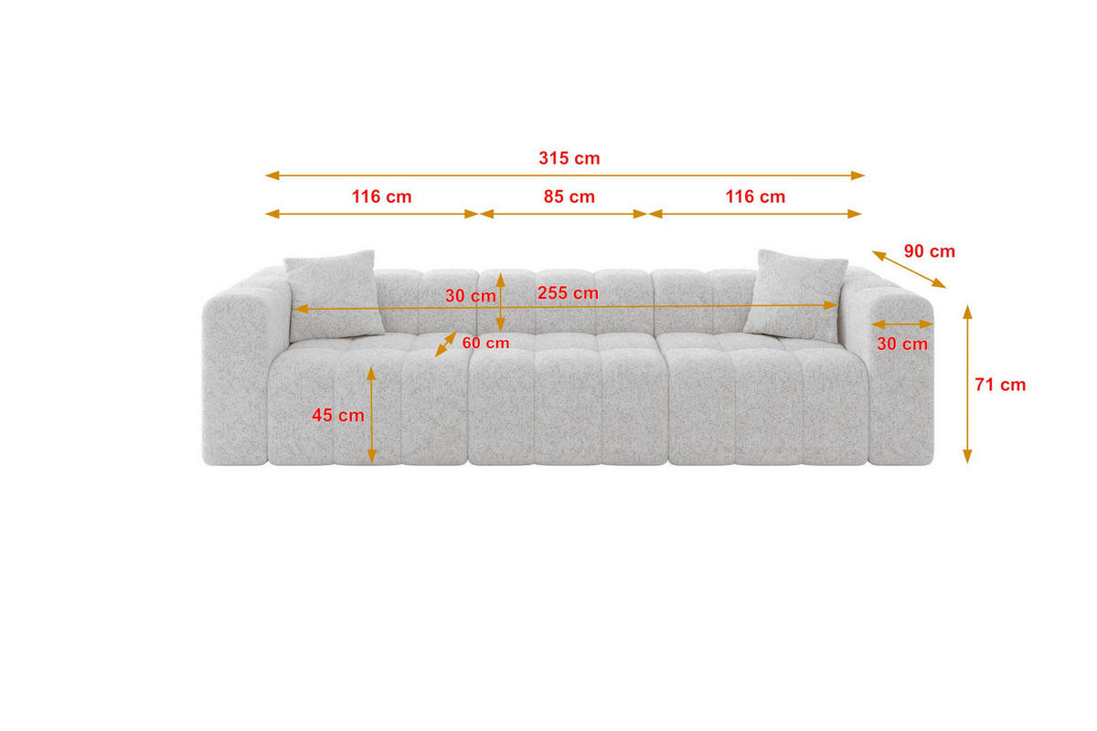 POHOVKA 3-MÍSTNÁ DONY-3 315x90x71 cm Šedá Žinylka - šedá/černá, kompozitní dřevo/textil (315/71/90cm) - ALTDECOR