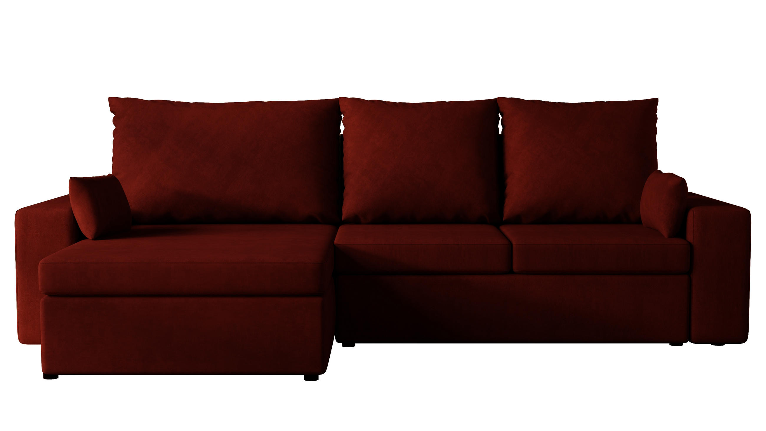 ECKSOFA Paco mit Bettkasten und Schlaffunktion, L-Form/XL-Form, Velourstoff, Universal - Weinrot, Holzwerkstoff (276/145cm) - 4ALL HOME
