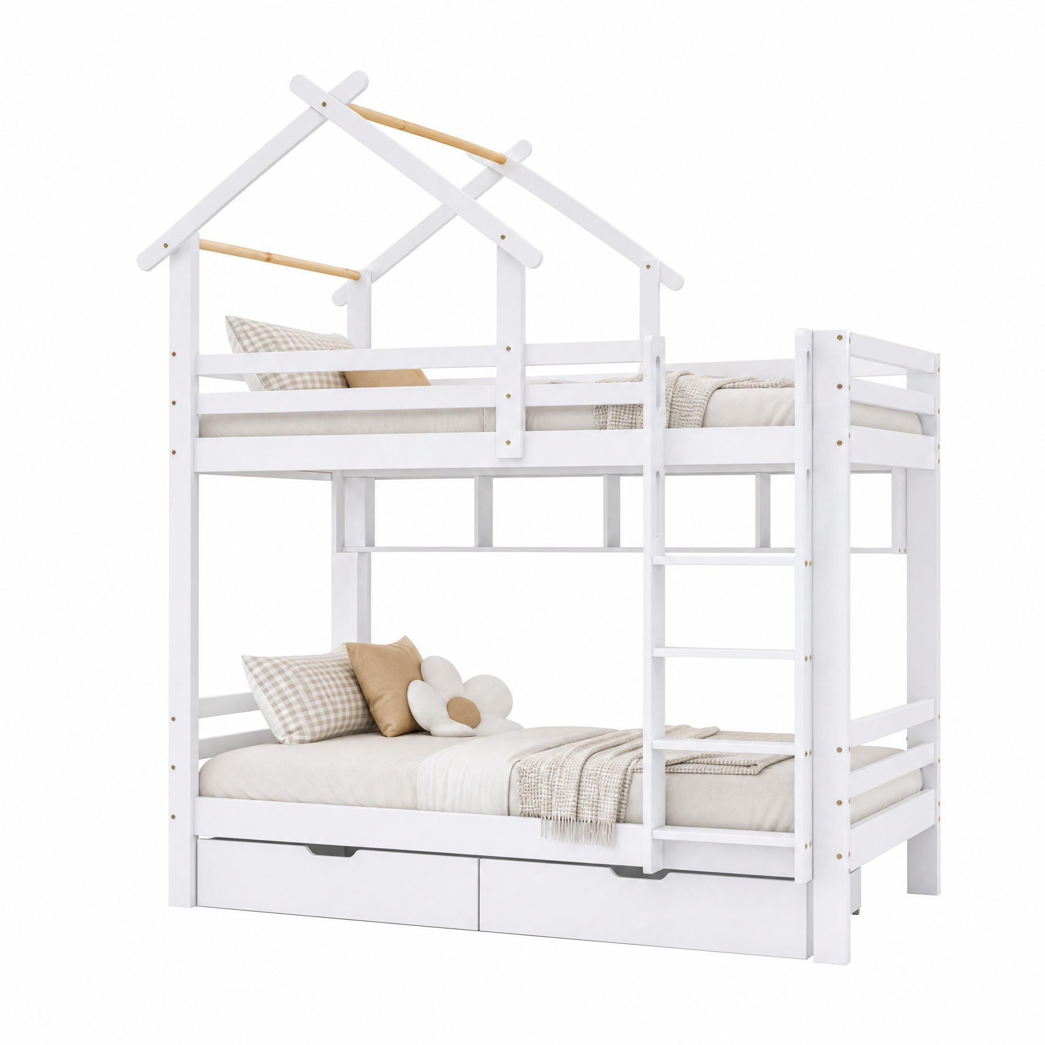 ETAGENBETT mit Schubladen und Regalen 90x200 cm Weiß - Weiß, Holz (90/200cm) - Meubliv