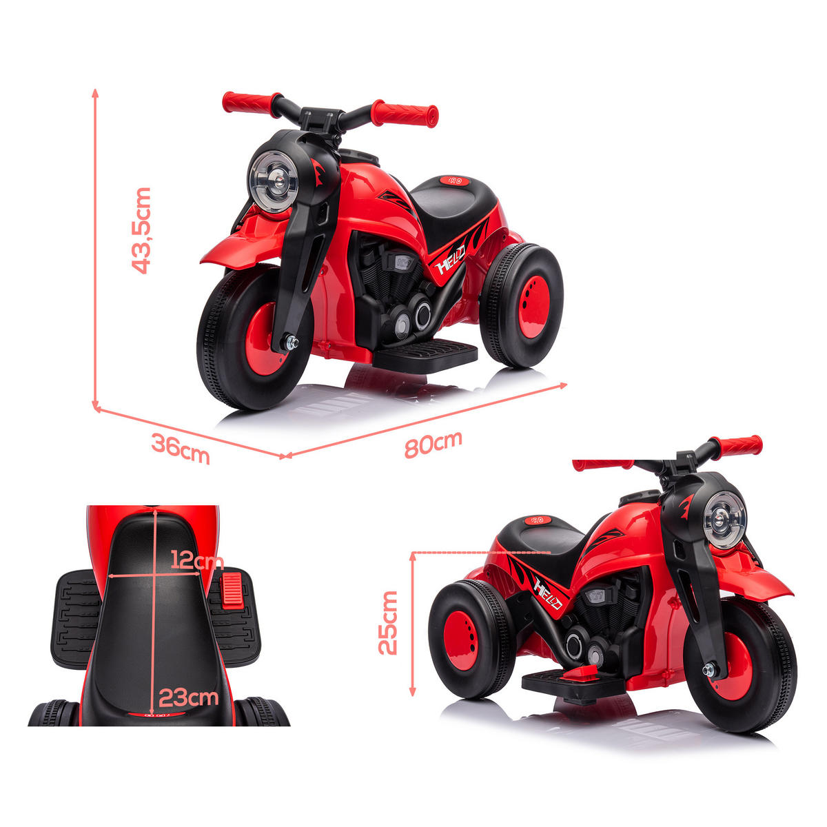 ELEKTRO-MOTORRAD DE-06159 6V mit Musik und Blasen Blau - Rot, Kunststoff/Metall (80/36/43.5cm) - ComfortXL