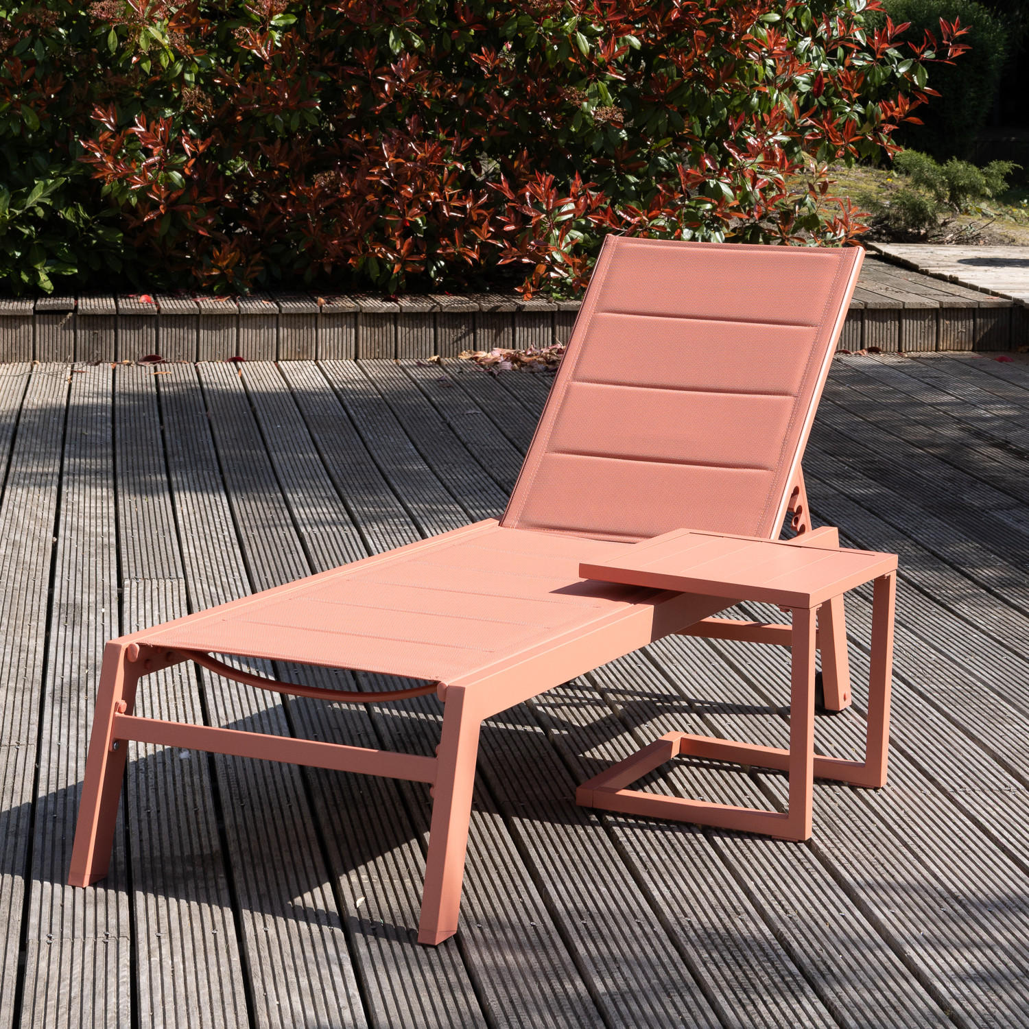 SONNENLIEGE mit Tisch Barbados Terracotta - Orange, Metall (61/95/198cm) - Happy Garden