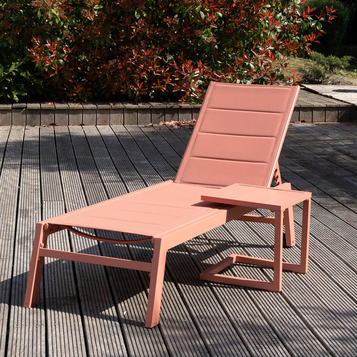 SONNENLIEGE mit Tisch Barbados Terracotta - Orange, Metall (61/95/198cm) - Happy Garden