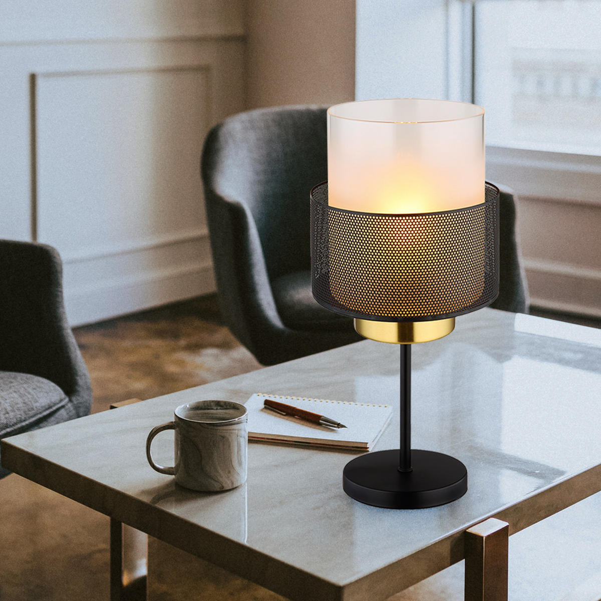 LED TISCHLEUCHTE Metall Schwarz Matt - Schwarz, Glas (18/18/45cm) - Globo Lighting