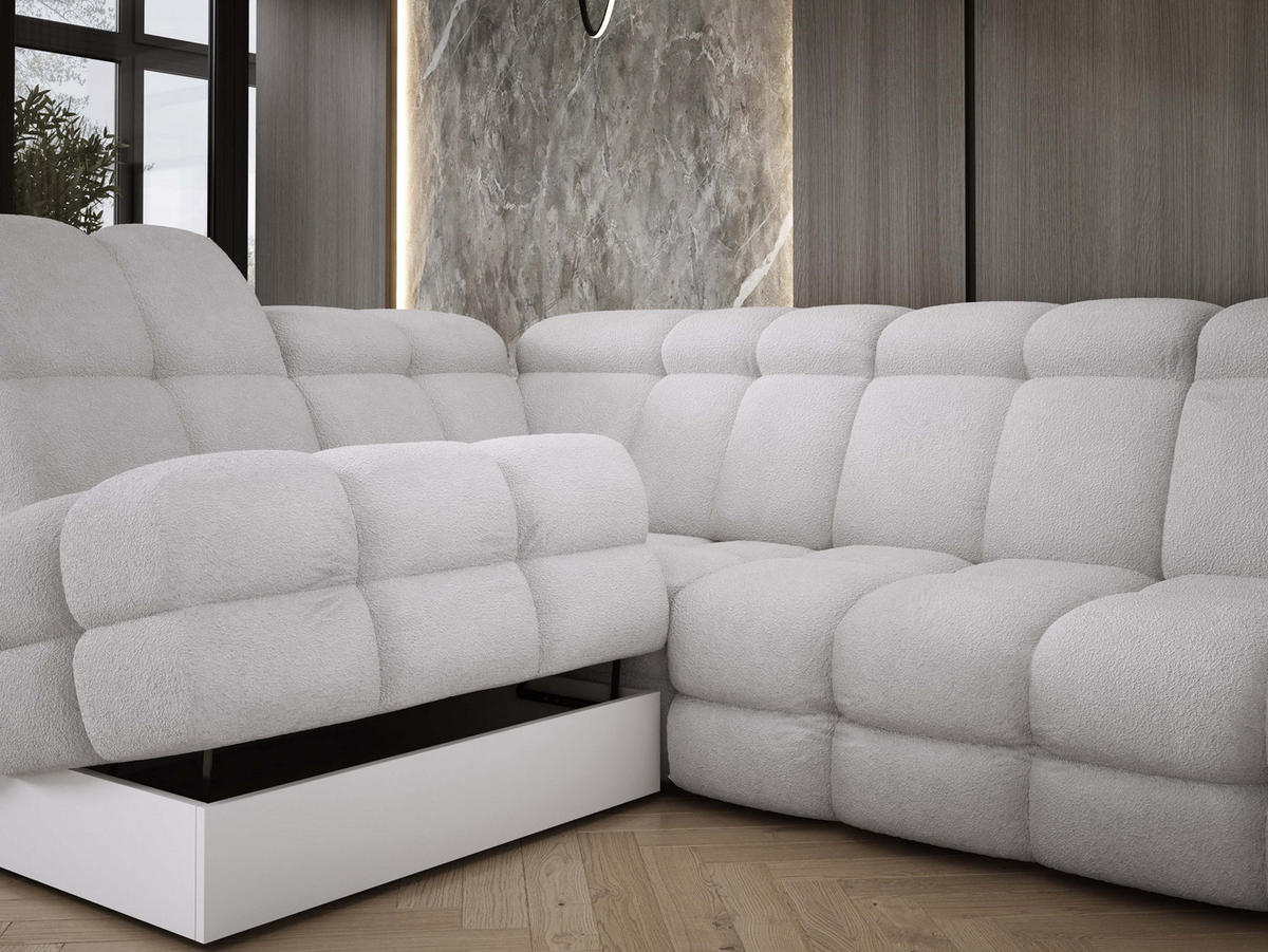 ECKSOFA TOLLO Anthology-stoff L-form 302x217x105 cm silber - Weiß, Holz/Textil (302/217cm) - DomoHome