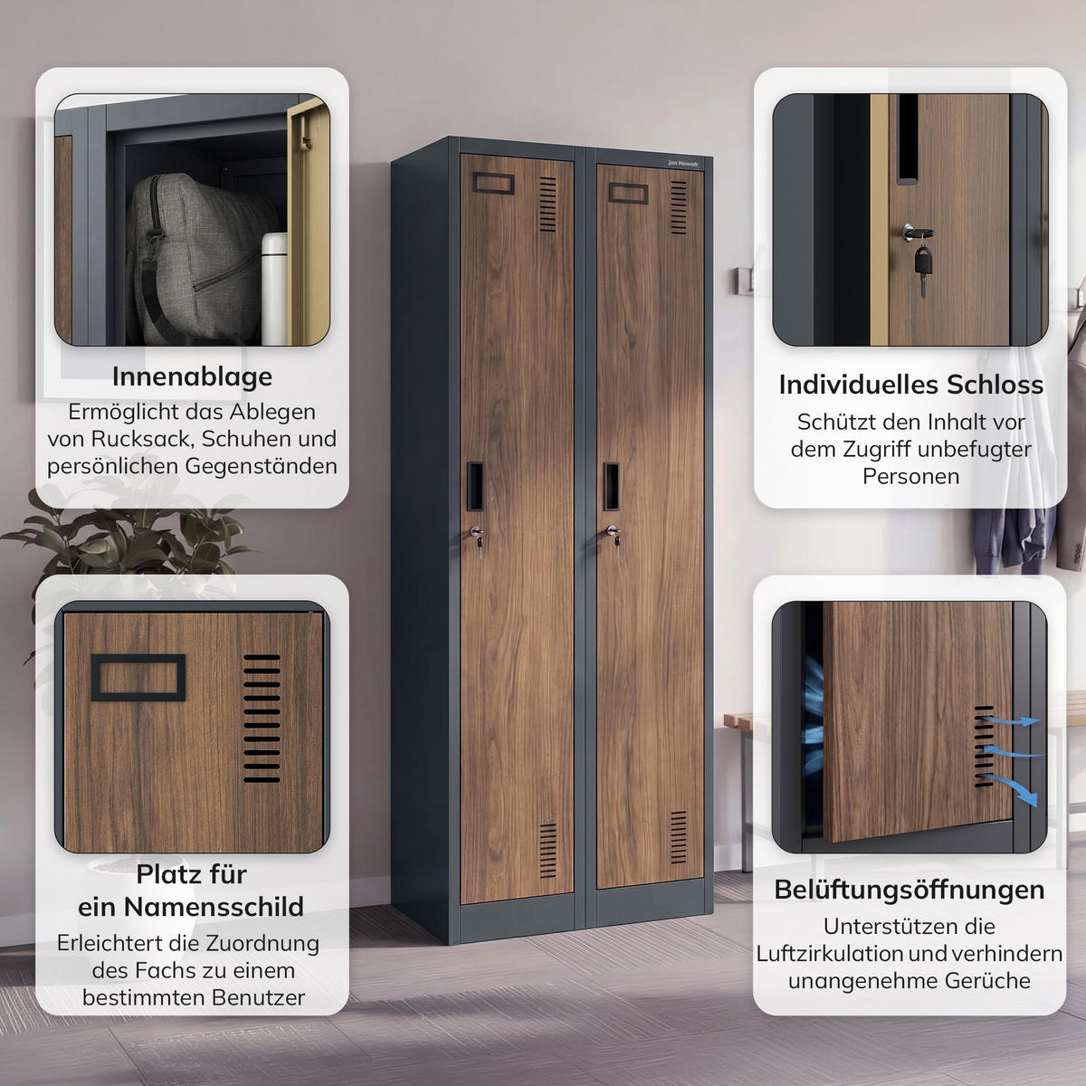 ZWEIFACH-PUTZSCHRANK KACPER II 180x60x50 cm - Anthrazit/Nussbaumfarben, Metall (60/180/50cm) - Jan Nowak