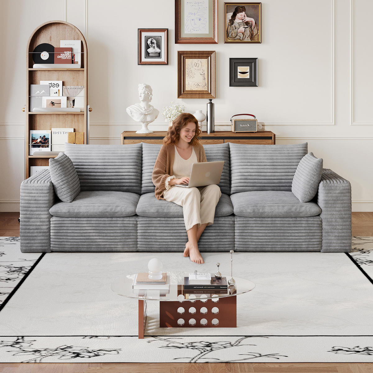 MODULÁRNÍ pohovka z látky 260x90x60 cm šedá s měkkým pěnovým jádrem a variabilním uspořádáním - šedá, textil (260/60/90cm) - Modfu