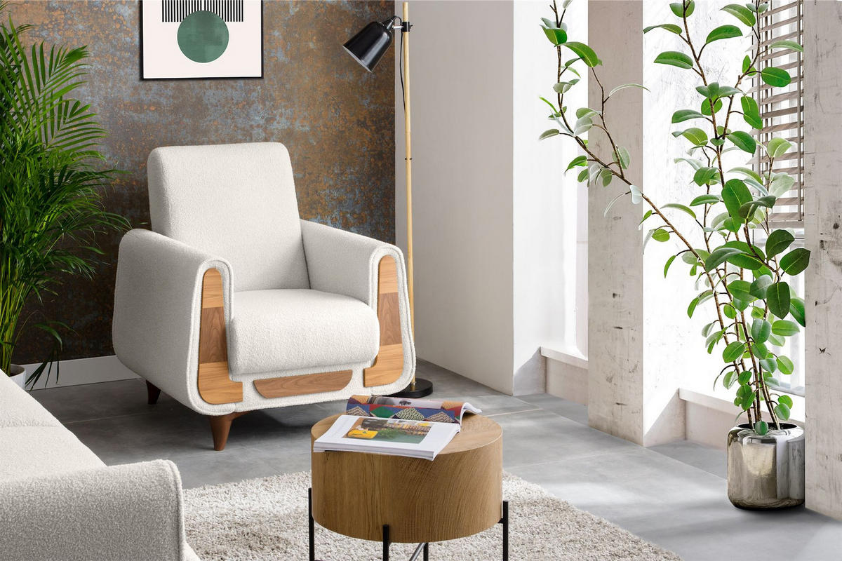 SESSEL GUSTAVO mit Armlehnen, weiß - Braun/Weiß, Holz/Holzwerkstoff (83/95/92cm) - KONSIMO®