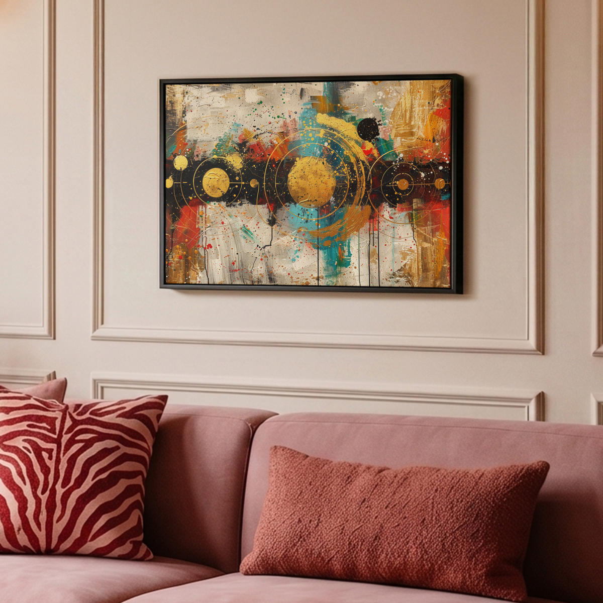 LEINWAND Bilder mit Rahmen - Abstrakt - Kunst - Gold - Modern - 60x40 - Multicolor, Textil (60/40cm) - MuchoWow