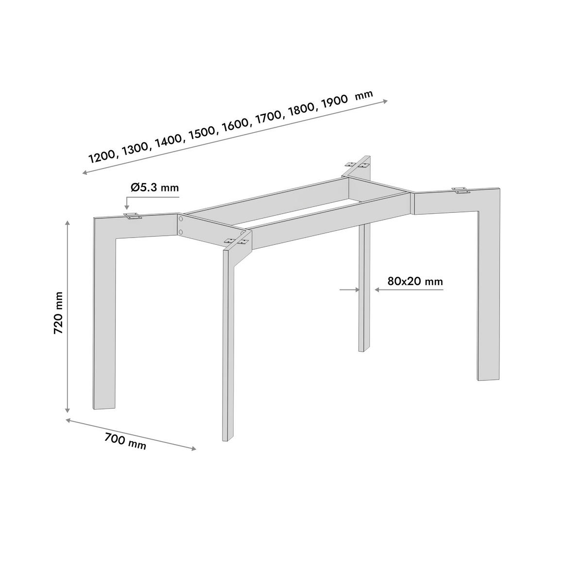 TISCHBEINE Barax Double Metall Schwarz 140/70/72 cm - Schwarz, Metall (70/72/140cm) - Metalo Pro