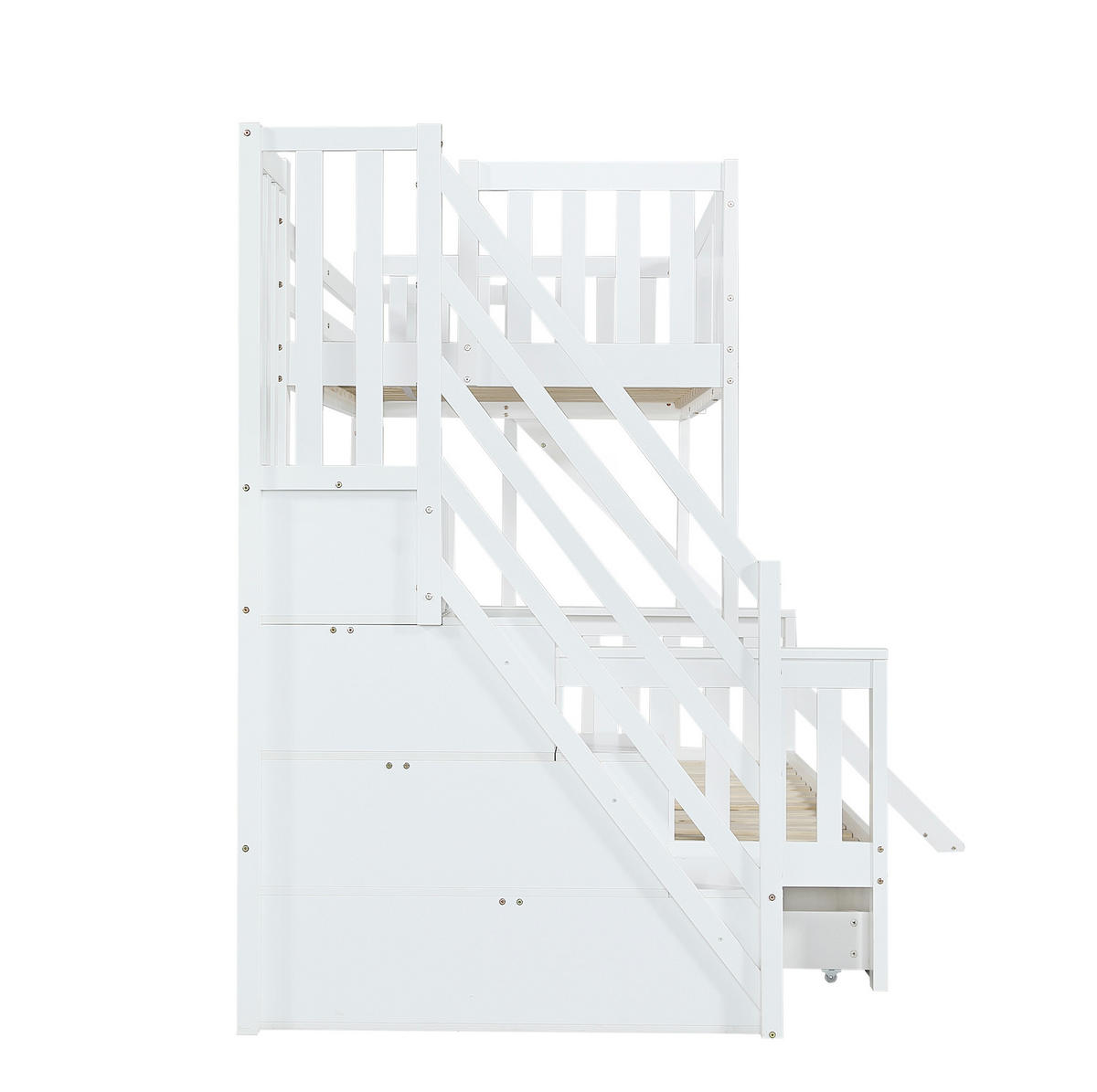 ETAGENBETT 90/200 cm und 120/200 cm Weiß mit Rutsche und Stauraumtreppe ohne Matratze - Weiß, Holz (90/200cm) - MIVRAY