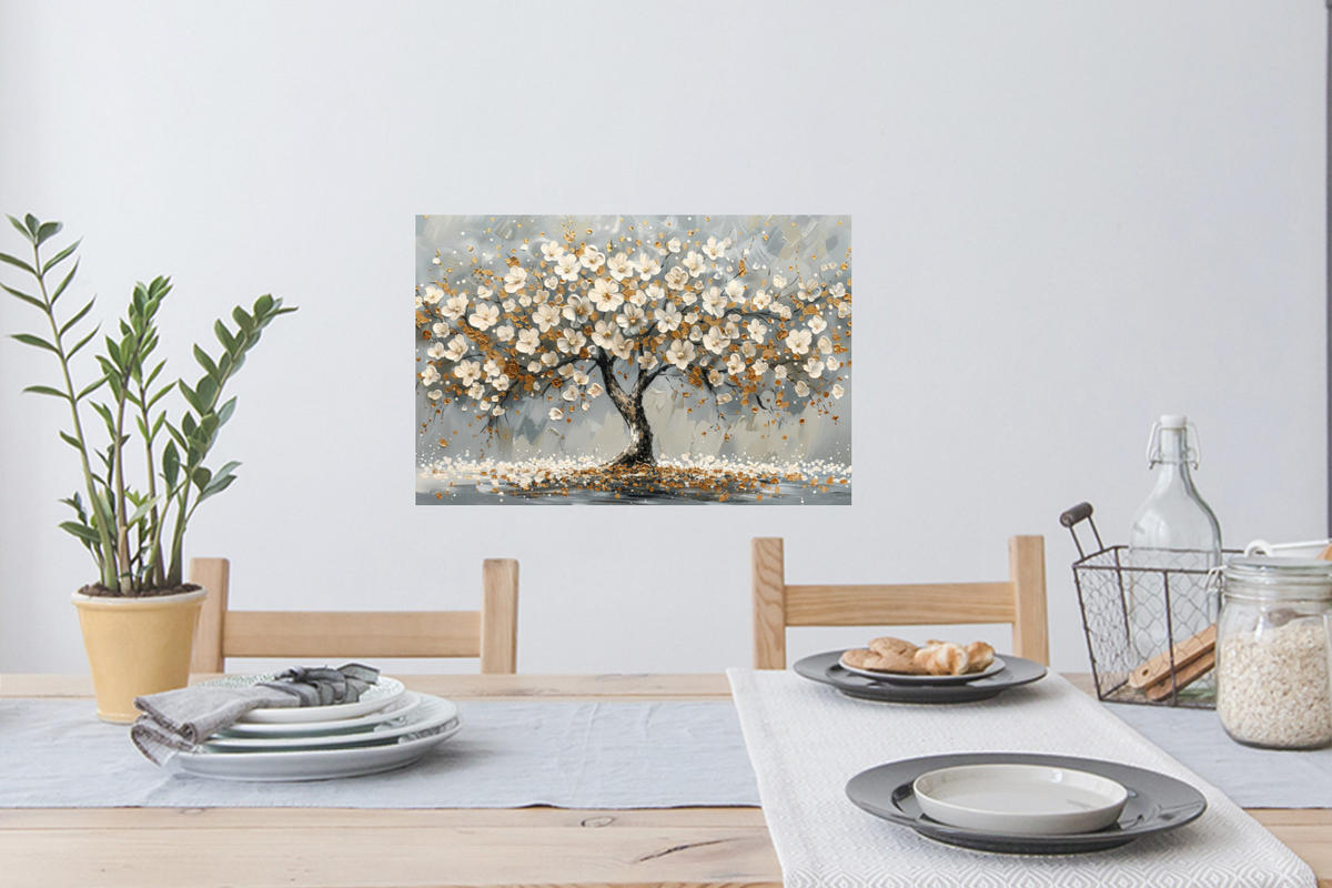 WANDTATTOO Baum - Blumen - Weiß - Natur - Kunst 60x40 cm - Weiß, Kunststoff (60/40/0.1cm) - MuchoWow