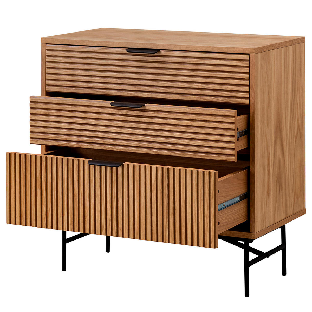 KOMMODE mit 3 Schubladen - Echtholzfurnier - Eichefarben, Holzwerkstoff (80/80/40cm) - home24