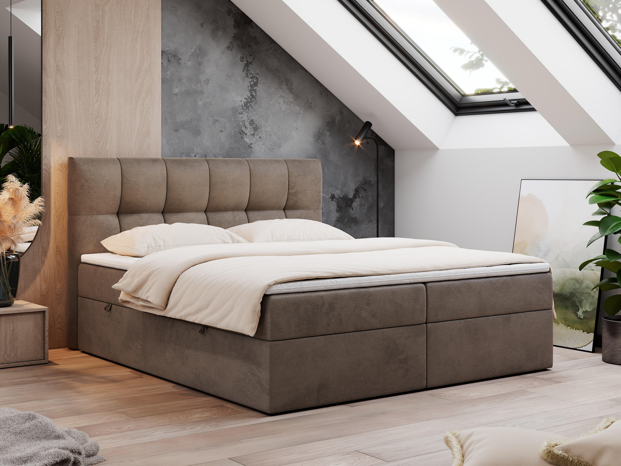 BOXBETT RICO 160/200 Braun Velvet - H3 - Braun, Holz/Textil (160/200cm) - MKS