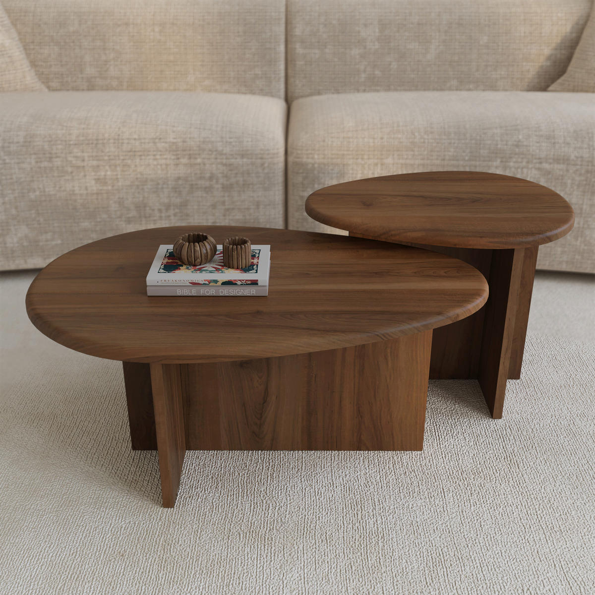 COUCHTISCH 2er-Set Sperrholz Nussbaum 75cm - Schwarz/Braun, Holz (50/75/40cm) - Sia Home