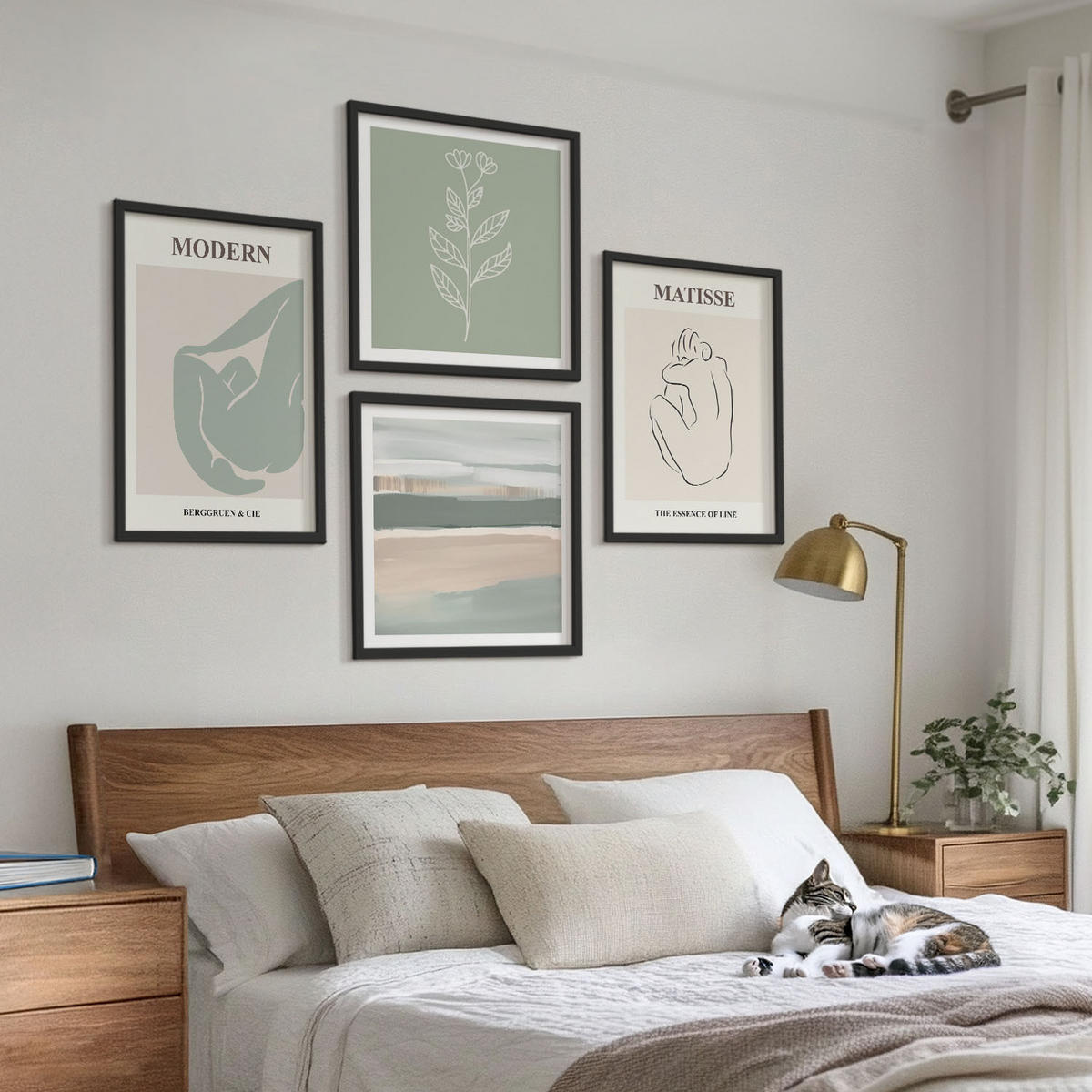 BILDER SET 4er Set - 50x50 cm & 40x60 cm Schwarzer Rahmen - Abstrakte Pflanzenformen - Schwarz, Kunststoff (50/50cm) - TULUP