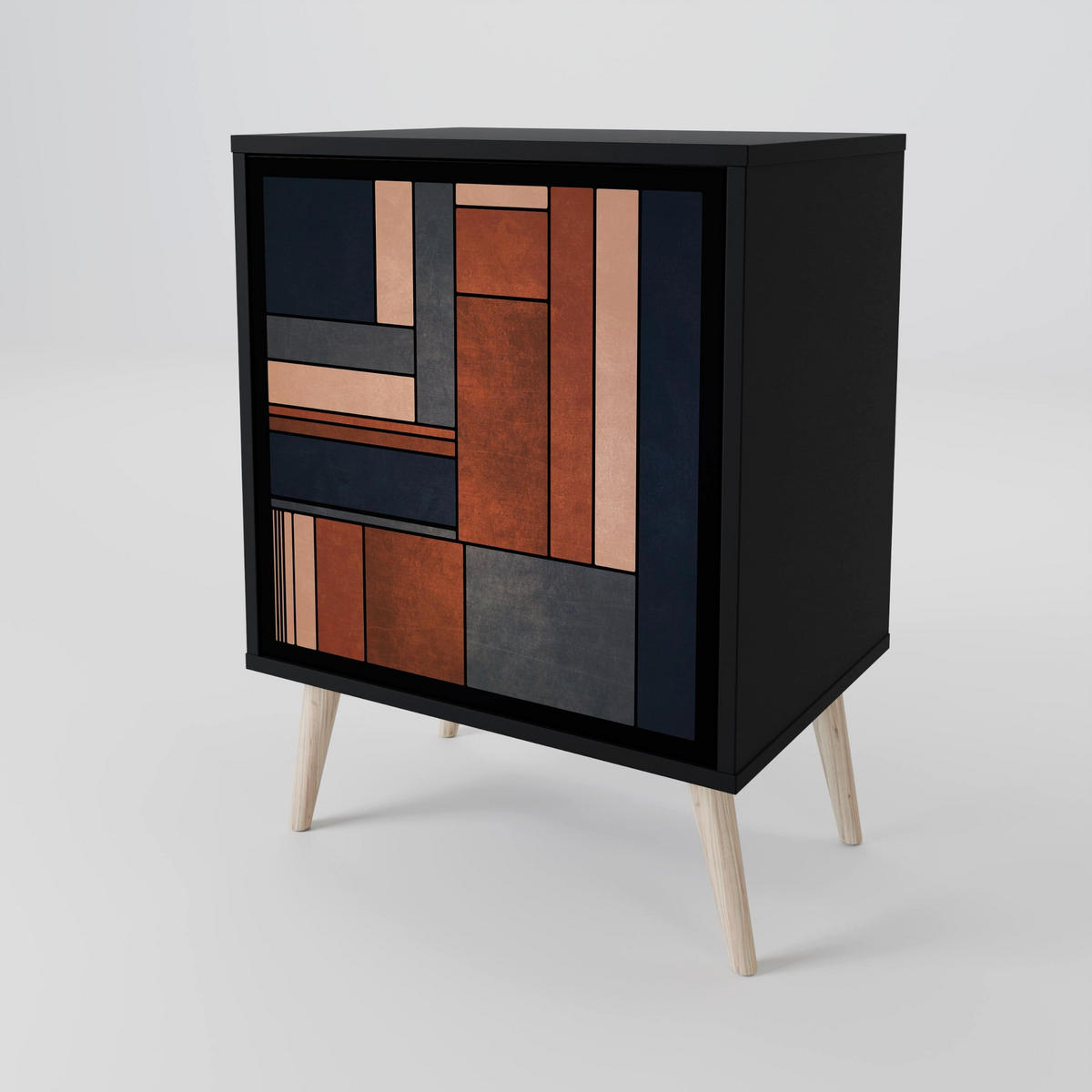 SIDEBOARD INTREPID FORMATION, Schwarz, 57,5x42x67,5 cm, Schwarze Metall-Rahmenfüße - Multicolor/Schwarz, Holzwerkstoff/Metall (57.5/67.5/42cm) - SpaceRebels