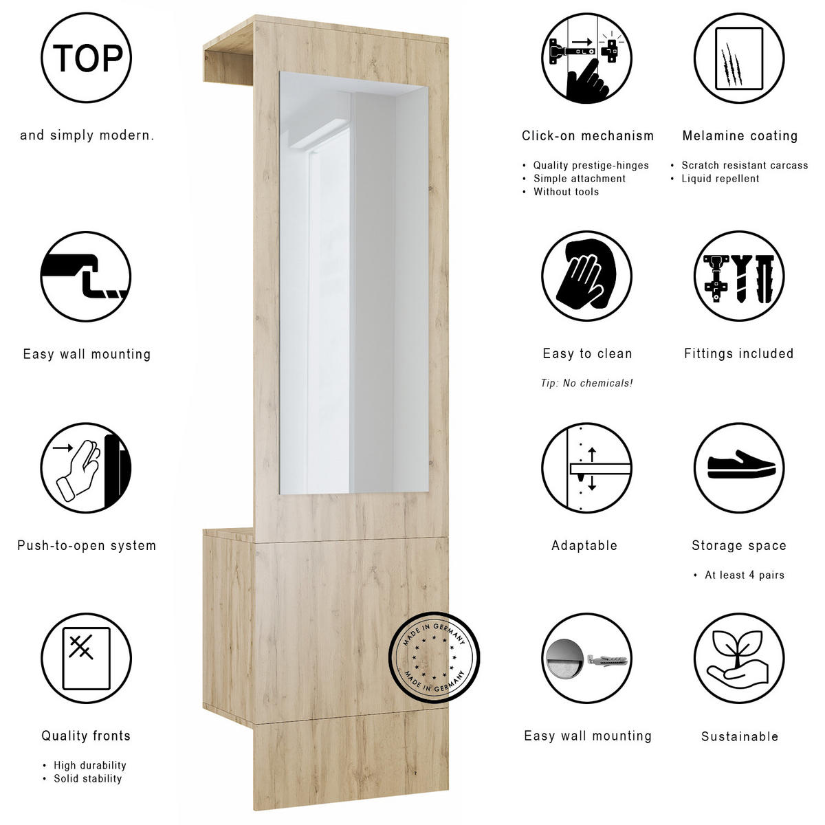 GARDEROBE Carlton Eiche Evoke - Eiche San Remo, Holzwerkstoff (52/193/35cm) - Vladon