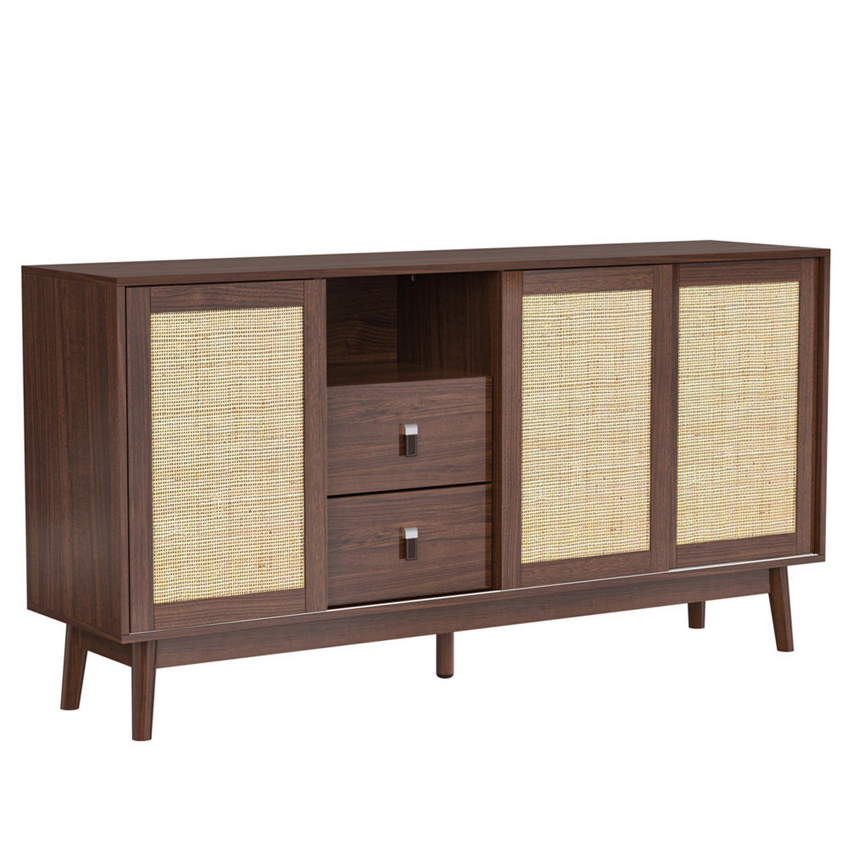 SIDEBOARD Walnussfarbe 155/80/38 cm mit 3 Schiebetüren 2 Schubladen - Walnussfarben, Holz (155/80/38cm) - Kaket