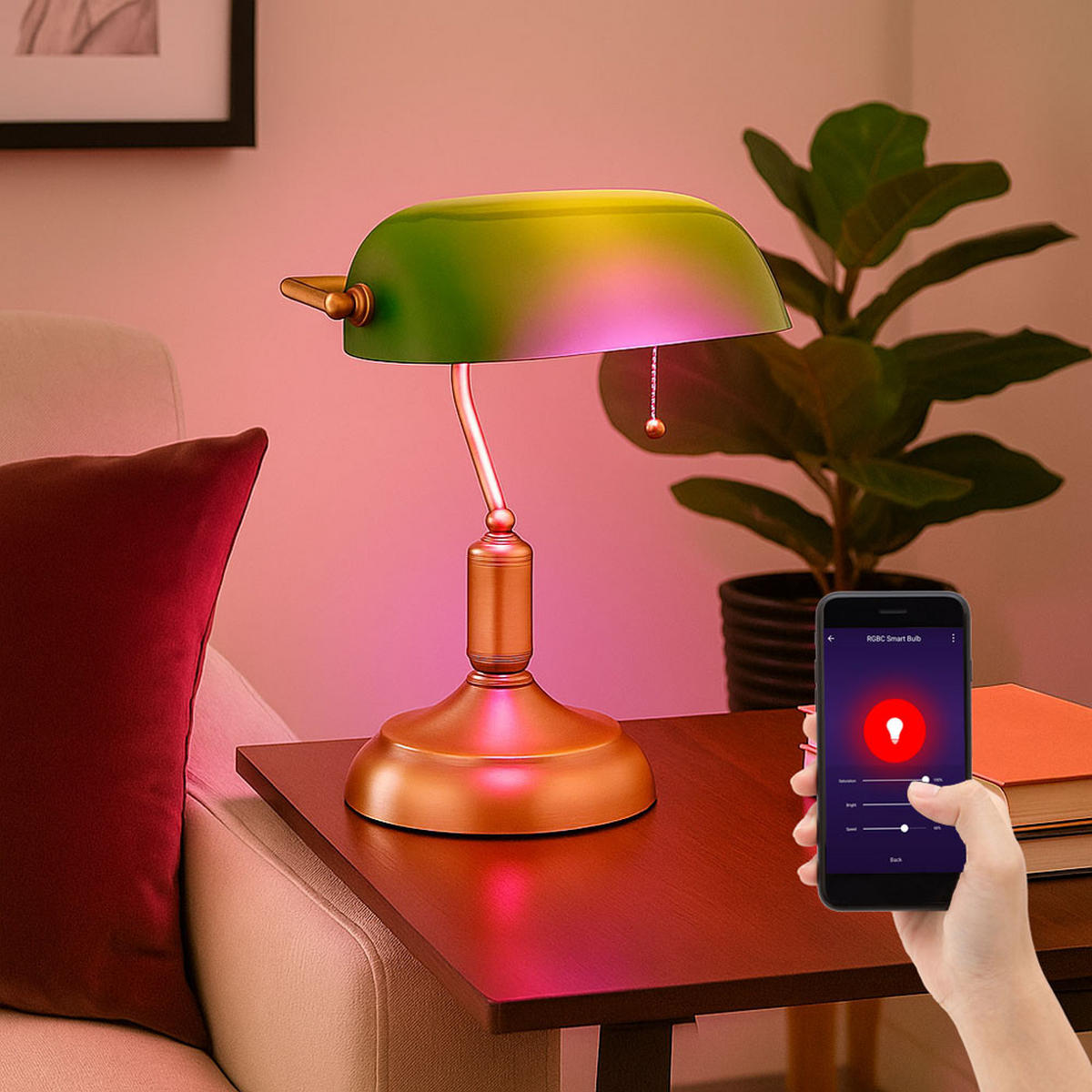 TISCHLEUCHTE Antique Messing Grün - Messingfarben, Glas (26.5/18/36cm) - Globo Lighting