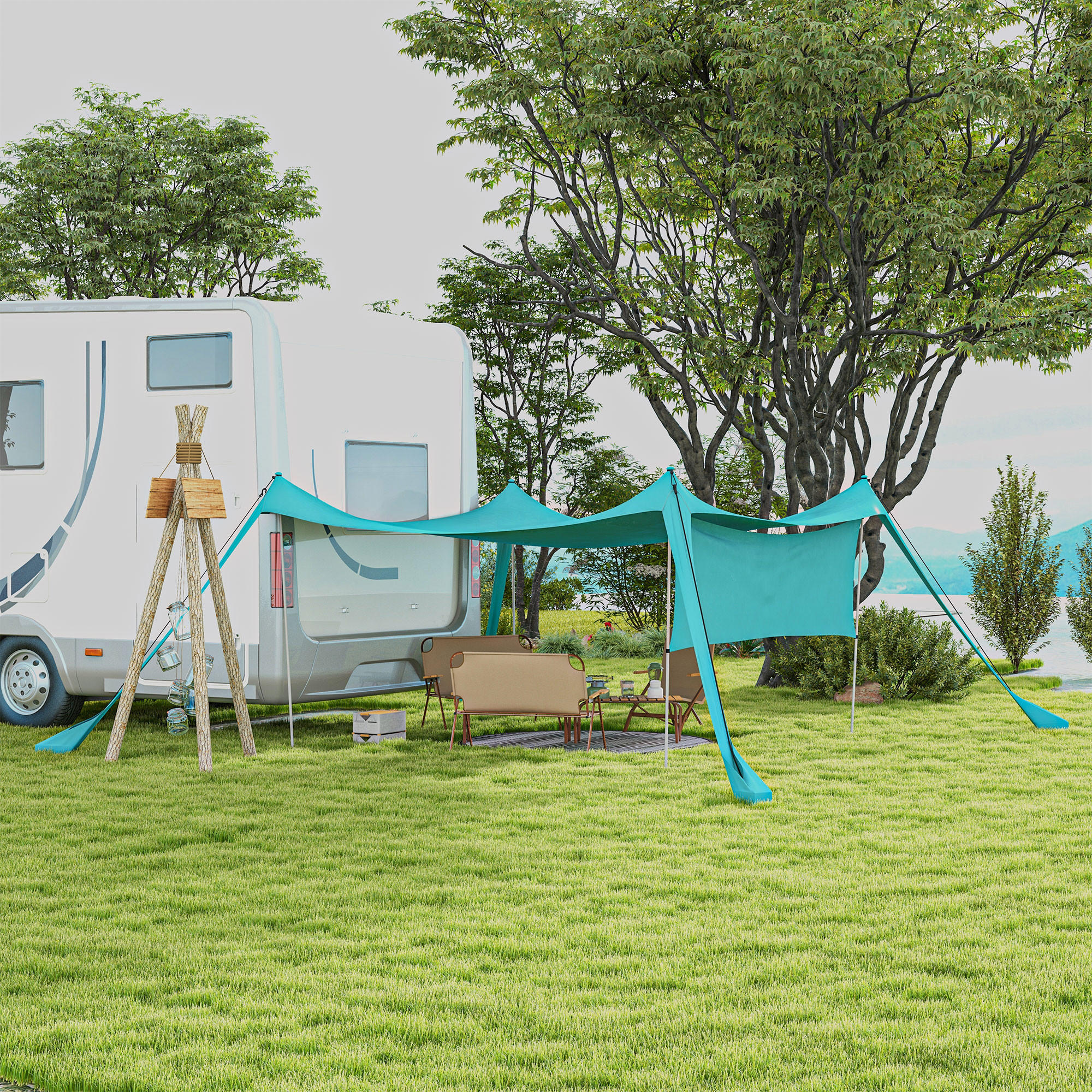 GARTENZELT Himmelblau, Polyammoniak, Stahl - Hellblau, Metall (300/300cm) - Outsunny