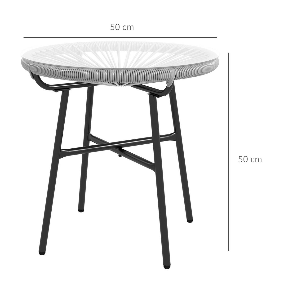 BEISTELLTISCH aus Metall 50x50x50 cm Grau mit Glasplatte und PE-Rattan im Boho-Stil - Grau, Metall (50/50/50cm) - Modfu