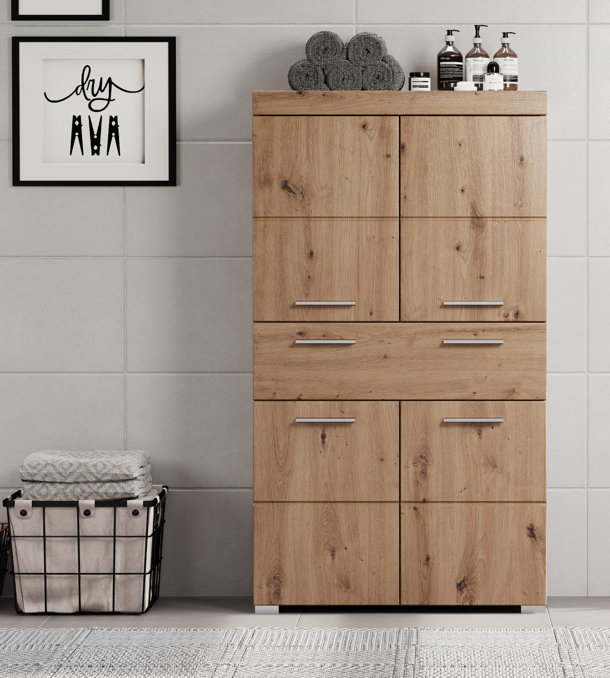 MIDISCHRANK Asteiche 73 x 132 cm, Badschrank mit viel Stauraum - Eichefarben, Holzwerkstoff/Kunststoff (73/132/31cm) - Top.Furn