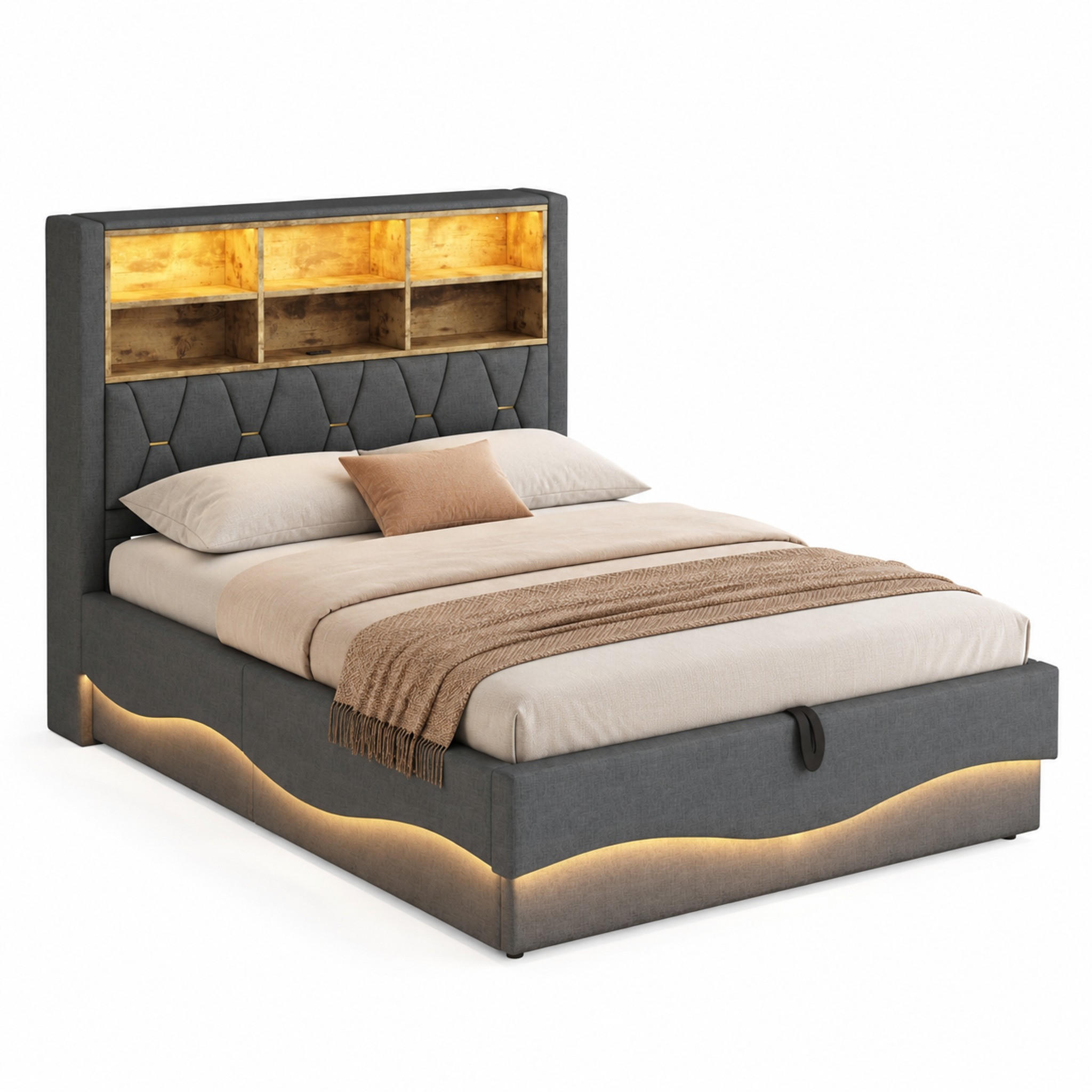 BETT mit Stauraum 140x200 cm Leinen Grau - Grau, Metall (140/200cm) - Meubliv