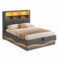 BETT mit Stauraum 140x200 cm Leinen Grau - Grau, Metall (140/200cm) - Meubliv
