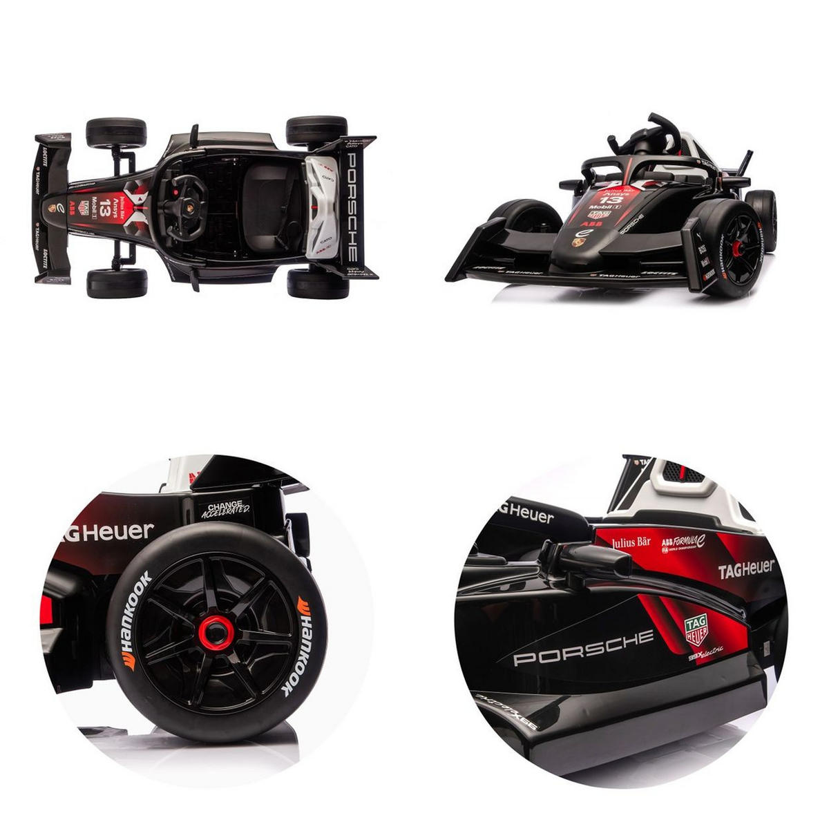 ELEKTROAUTO Rennwagen Formel E schwarz Porsche Fernbedienung Hupe Musik - Schwarz, Kunststoff (115/67/50cm) - Chipolino