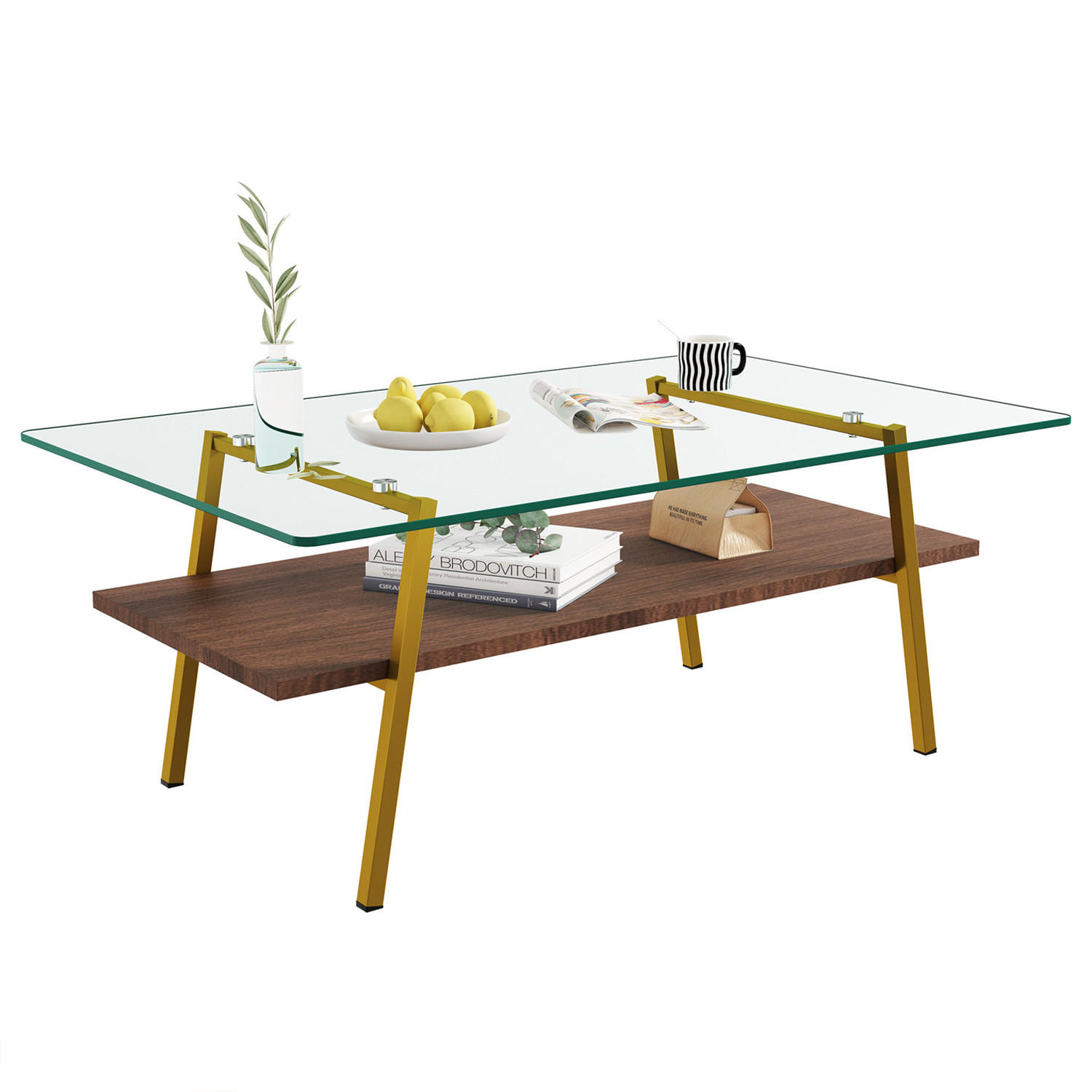 COUCHTISCH Glas Metall Gold Braun 98 cm - Braun, Glas (58/98/42.5cm) - Kaket