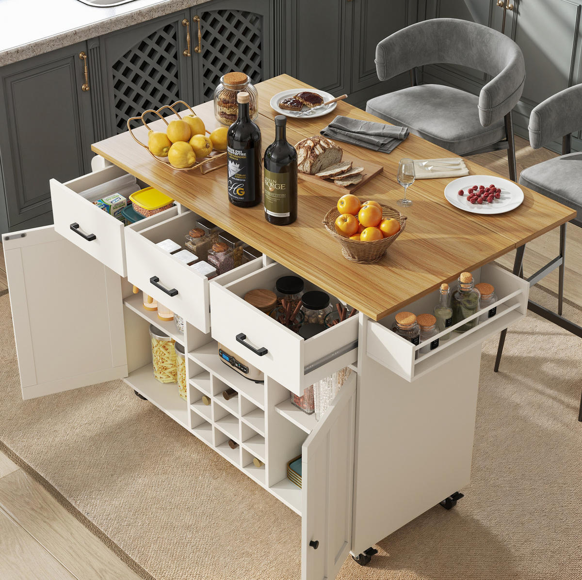 KÜCHENINSEL 104/39,5/91,5 cm aus MDF mit klappbarer Tischplatte Weiß - Weiß, Holzwerkstoff (104/91.5/39.5cm) - Modenvie