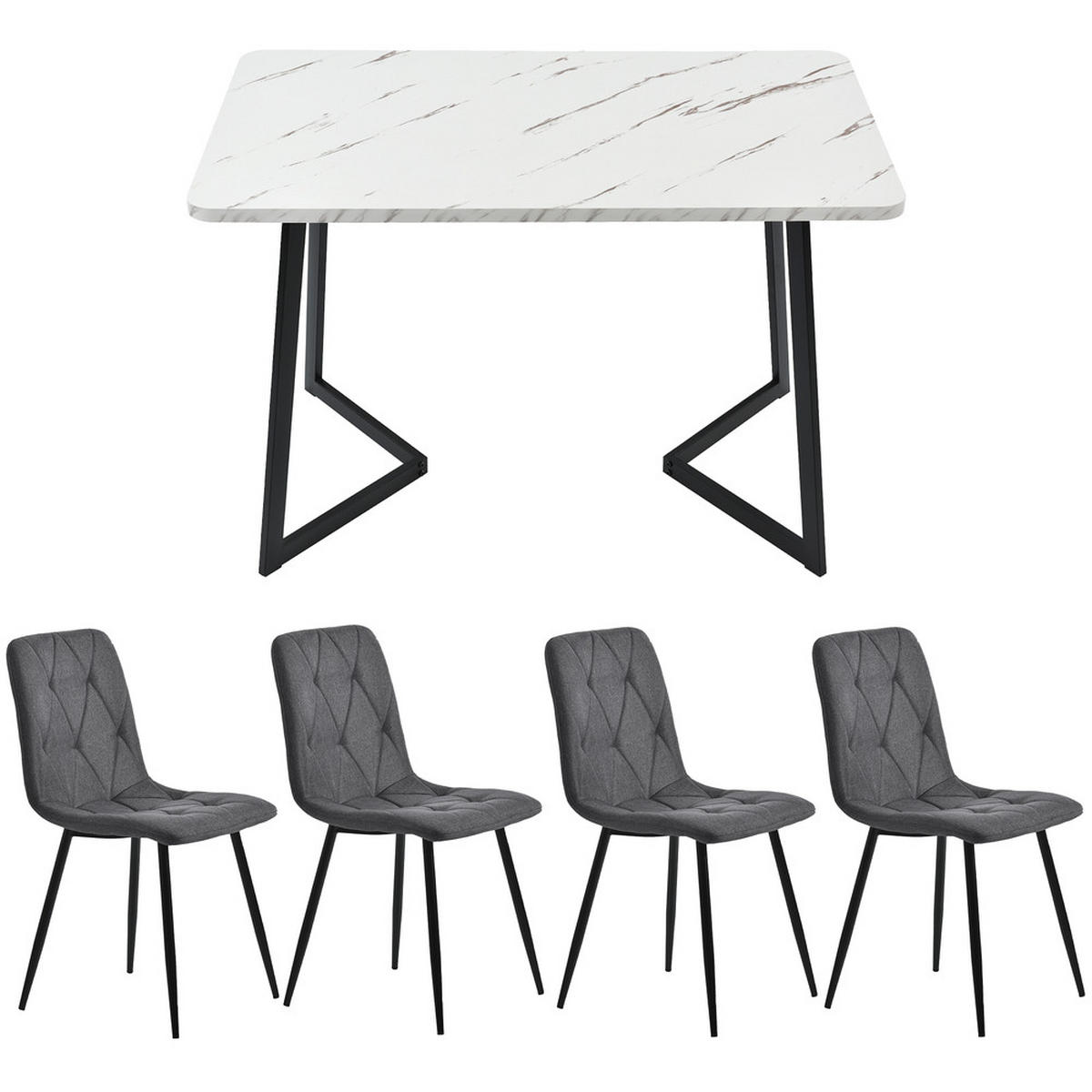 TISCHGRUPPE 5-tlg Marmoroptik 117x68cm Dunkelgrau - Grau, Metall (74/10/130cm) - Raelunyi