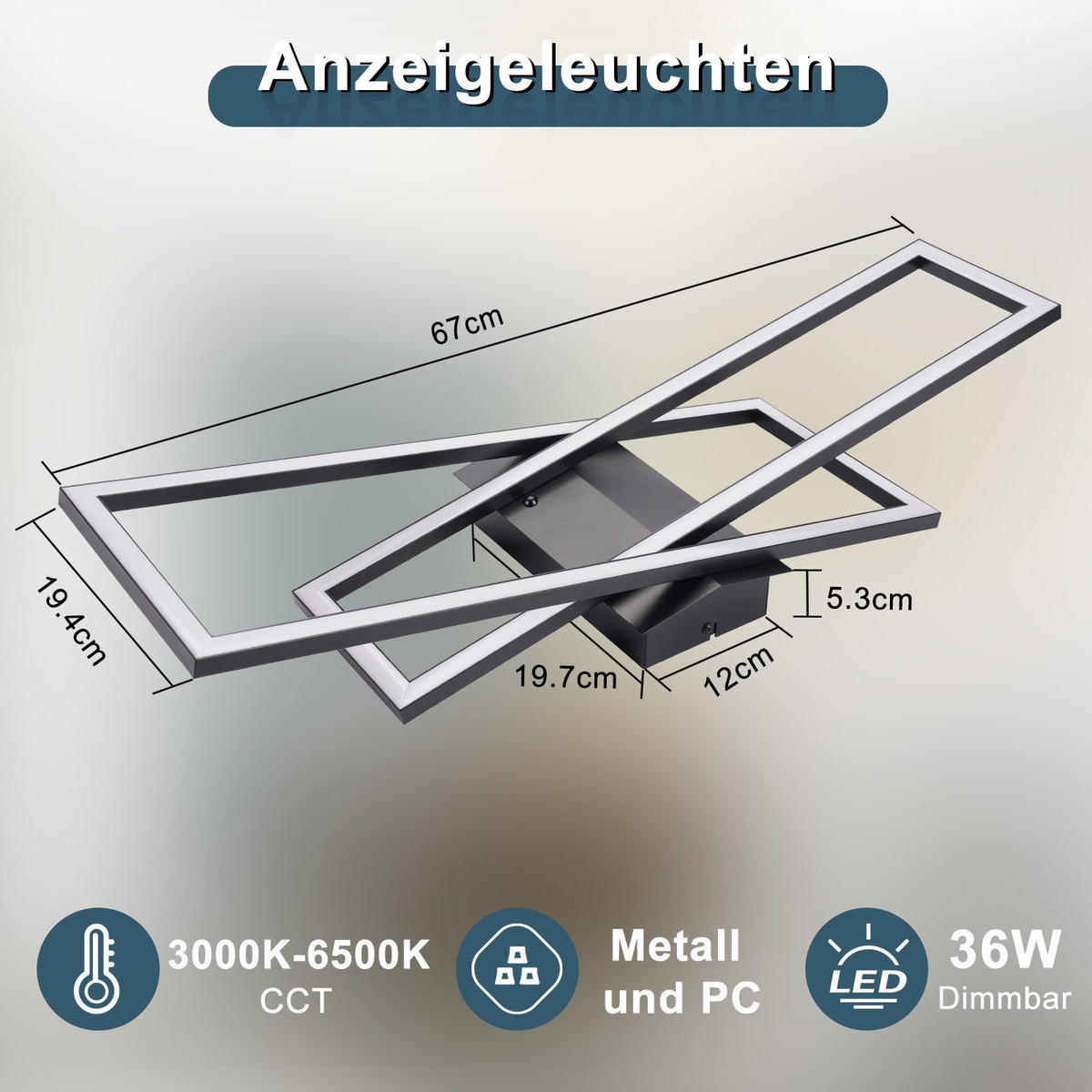 LED-DECKENLEUCHTE Lowry 22/67/13.5cm - Schwarz, Metall (67/22/13.5cm) - Nettlife