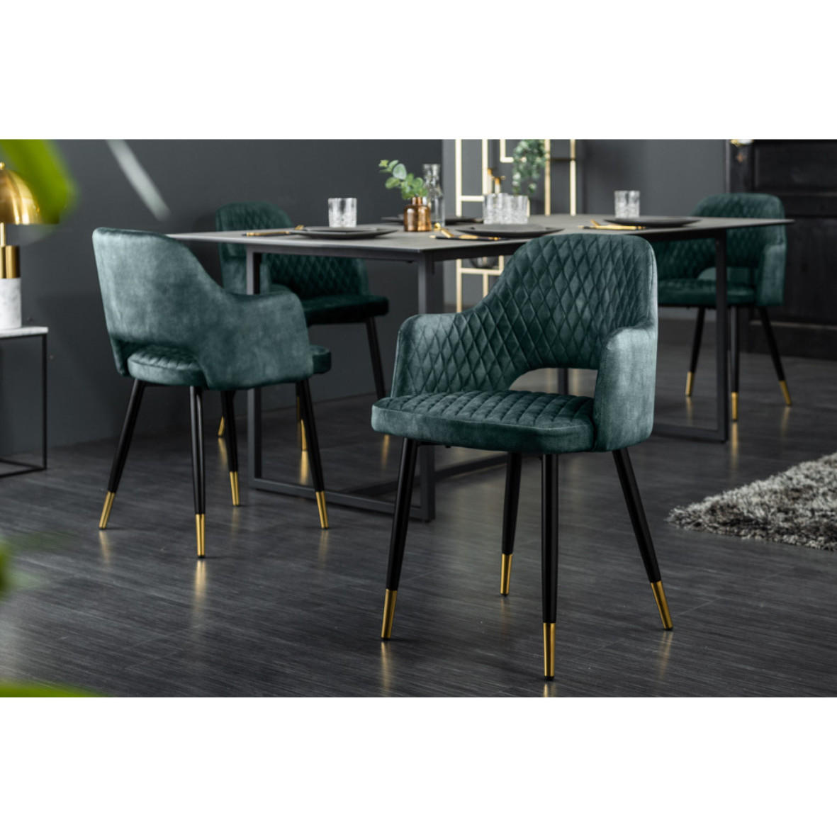 STUHL PARIS Samt Petrol, Gold - Blau/Petrol, Textil (56/81/57cm) - riess-ambiente