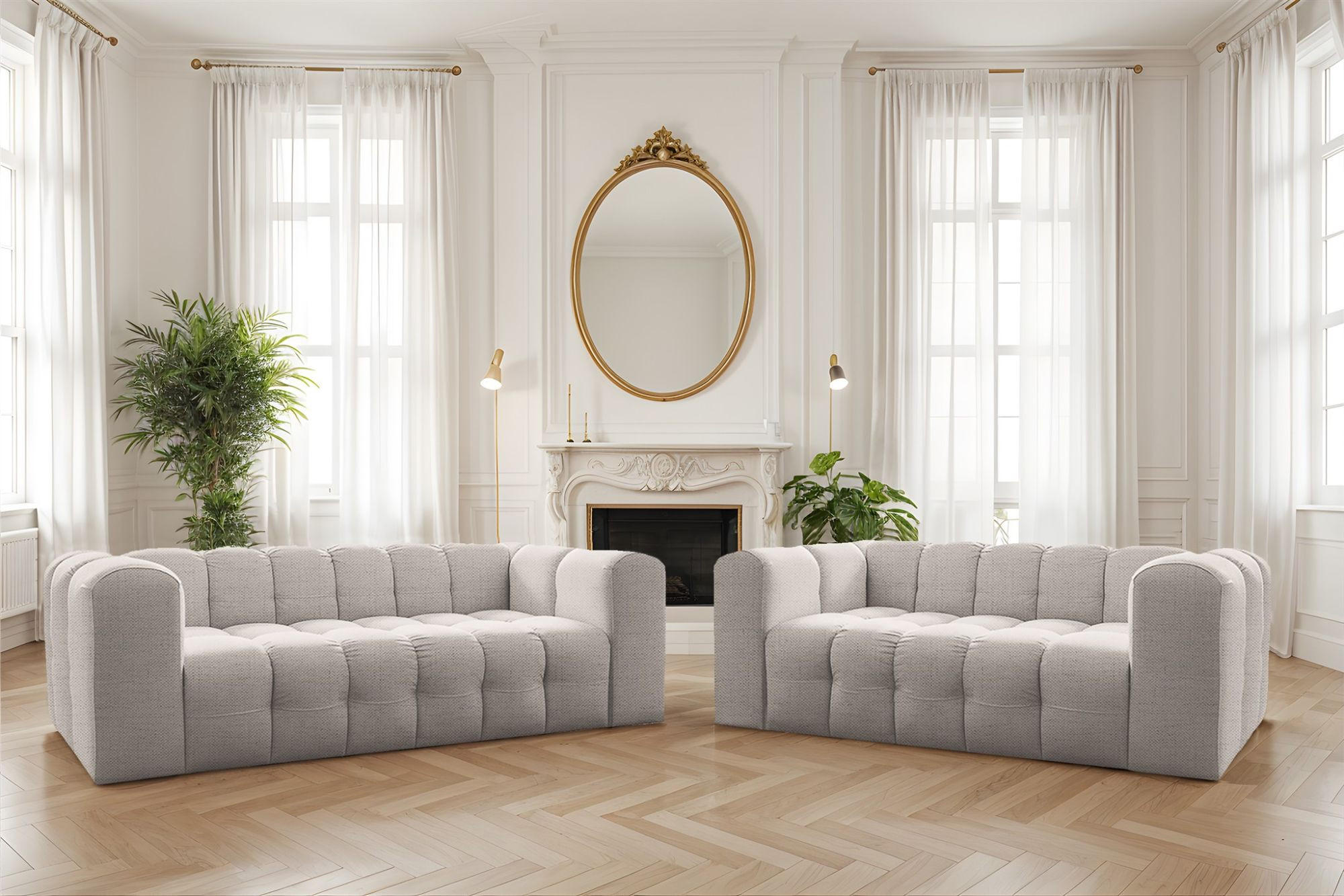 SOFASET Solvie 2-3 In Moly - Creme, Holzwerkstoff/Textil (230/75/106cm) - Fun Möbel