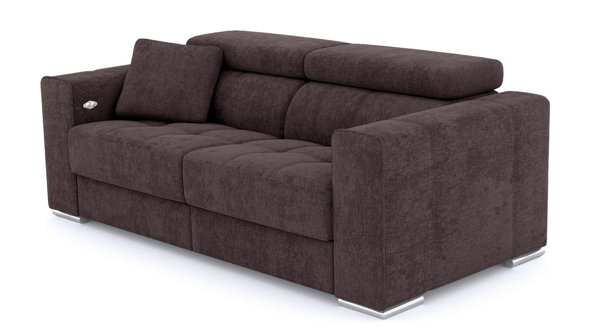 SOFA QUARTZ 3-Sitzer mit 1 Relaxfunktion, dunkelbraun - Dunkelbraun/Silberfarben, Holzwerkstoff/Textil (204/80/102cm) - Courtois Laville