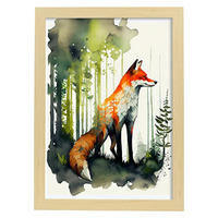 POSTER Fuchs 1 Im Aquarell Stil. A4 Rahmen Aus Hellem Holz - Beige, Papier (29.7/5/21cm) - Nacnic