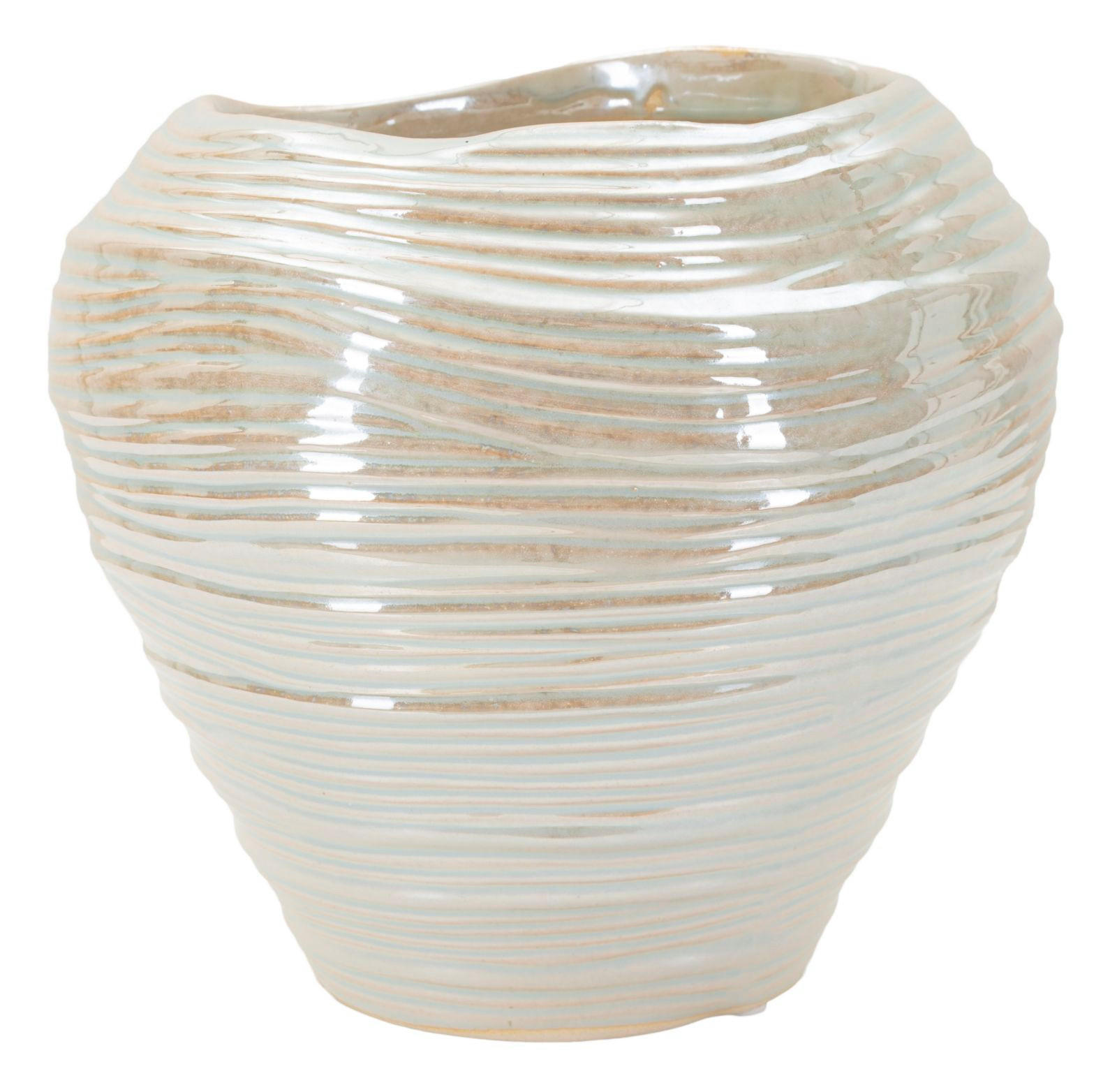 DEKOVASE Perly Round, perlmuttfarben, Keramik, 22 x 22 x 20 cm, rund - Perlmutt, Keramik (20cm) - Mauro Ferretti