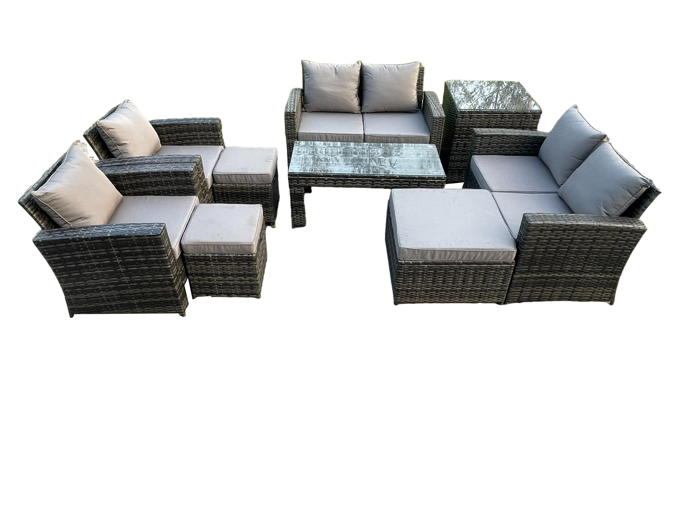 GARTENMÖBEL Set Polyrattan Dunkelgrau 9-Sitzer - Dunkelgrau, Metall - Fimous