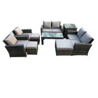 GARTENMÖBEL Set Polyrattan Dunkelgrau 9-Sitzer - Dunkelgrau, Metall - Fimous