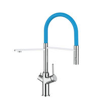 3-WEGE-KÜCHENARMATUR, Verchromt und Hellblau, 2-Strahl-Brause - Chromfarben, Metall (20.61/48/20.61cm) - VIZIO