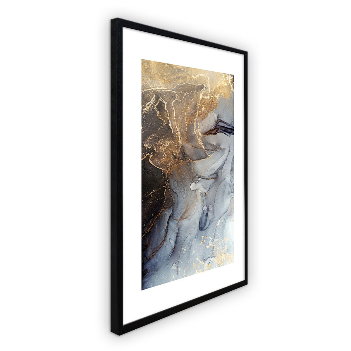 POSTER mit Rahmen 40x50 cm abstrakte Kunst blau gold - Blau, Holz (41/51cm) - artissimo